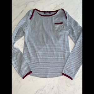 Grape knit shirt top blouse piped stripe l/s 145 CUTE